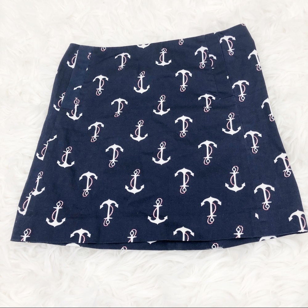 J. Crew Navy Blue Anchor Print Mini Skirt Pockets